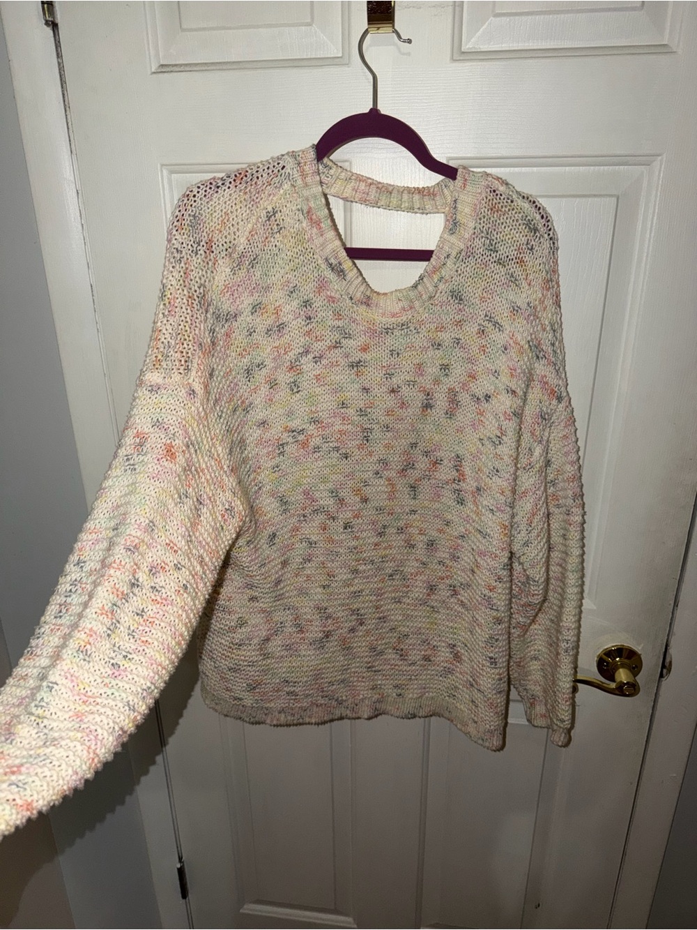 aerie Cream Speckled Crewneck Sweater-OPEN IN BACK